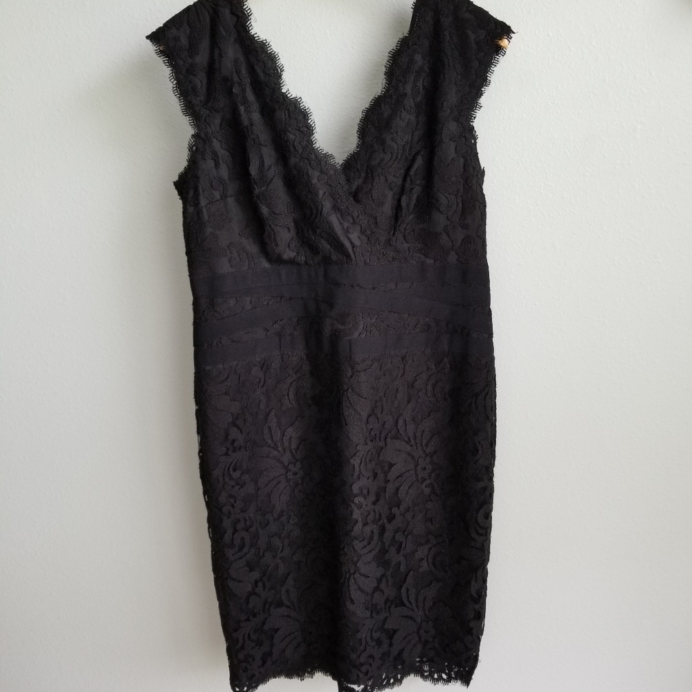 Tadashi Shoji Petite black lace midi dress 14P